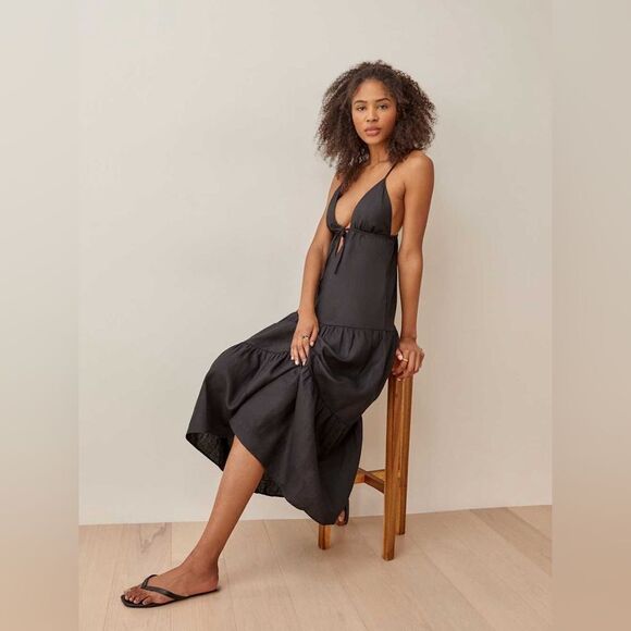 NEW REFORMATION Odella Linen Dress in black - Picture 5 of 9